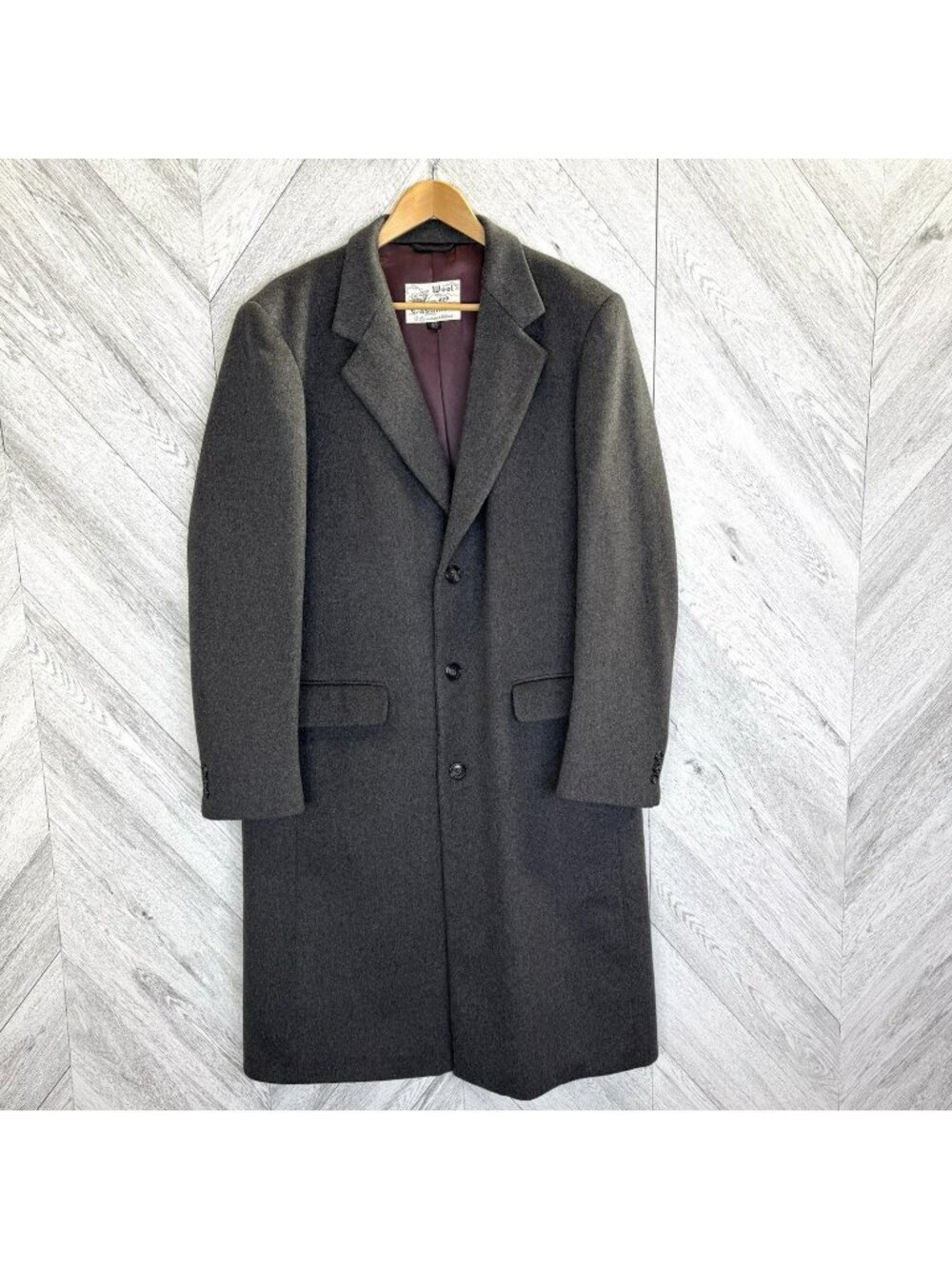 VTG Wool Cashmere Blend Overcoat Mens 44T (XL) Gray Long Single Breasted Coat